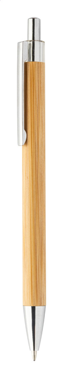 Penna a sfera in bambù con parte superiore trasparente e finiture cromate — gadget promozionale personalizzabile con il tuo logo