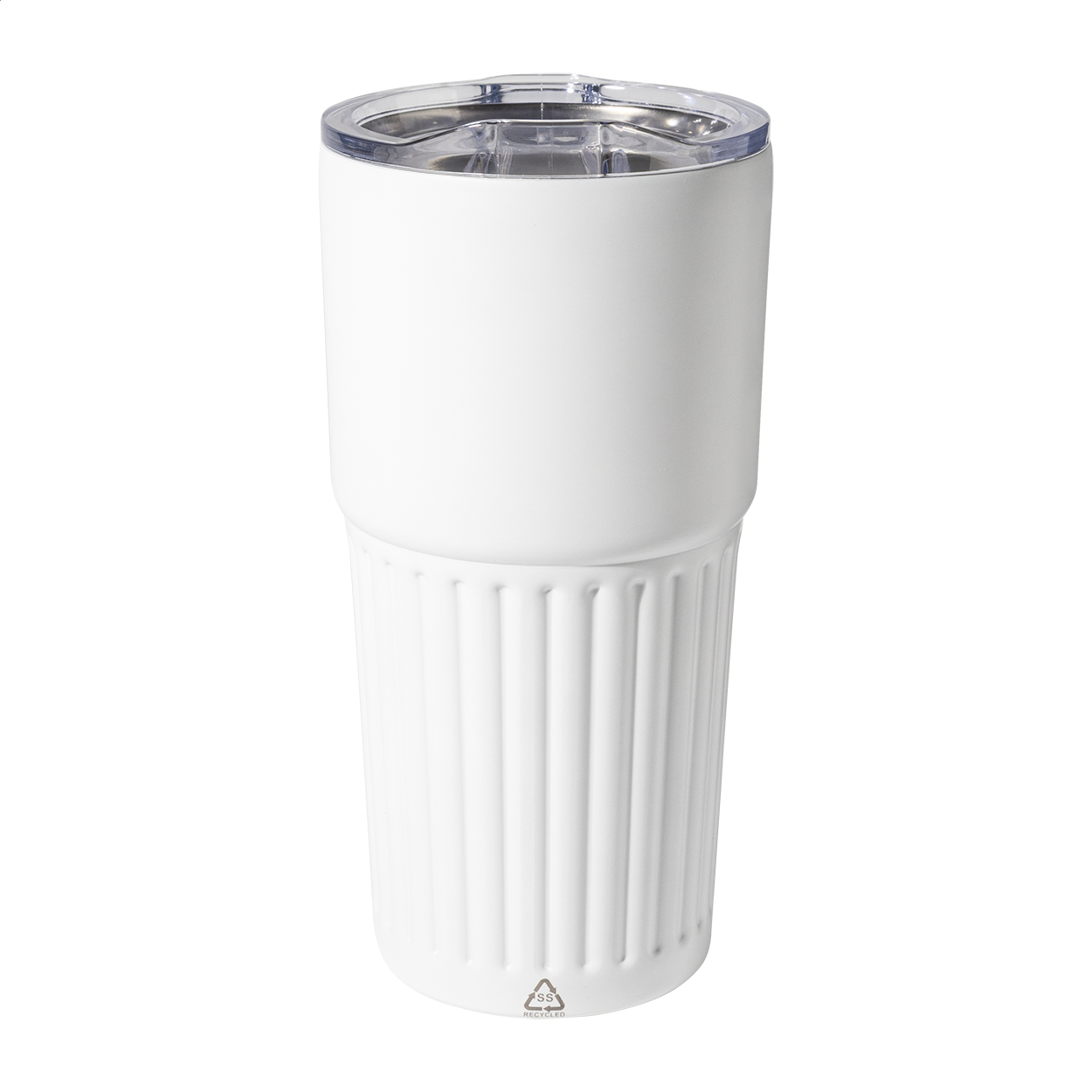 Tazza termica a doppia parete in acciaio inox riciclato da 600 ml — gadget promozionale personalizzabile con il tuo logo