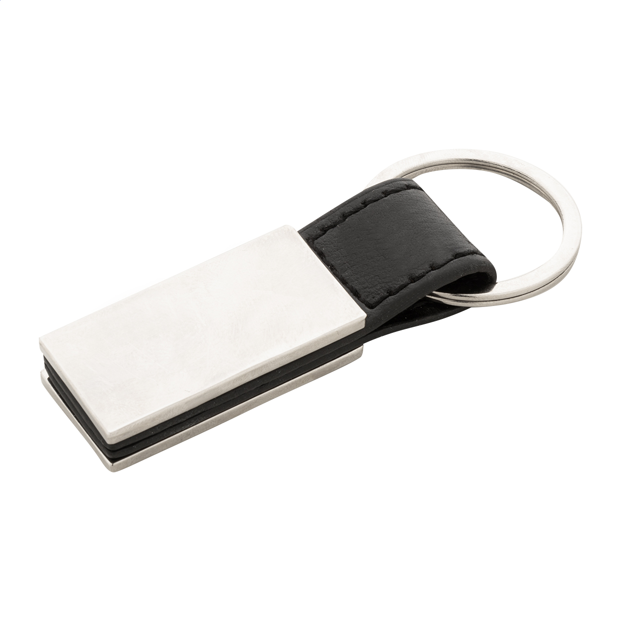 Portachiavi in metallo con cinturino in pelle PU, fornito in scatola di cartoncino kraft — gadget promozionale personalizzabile con il tuo logo