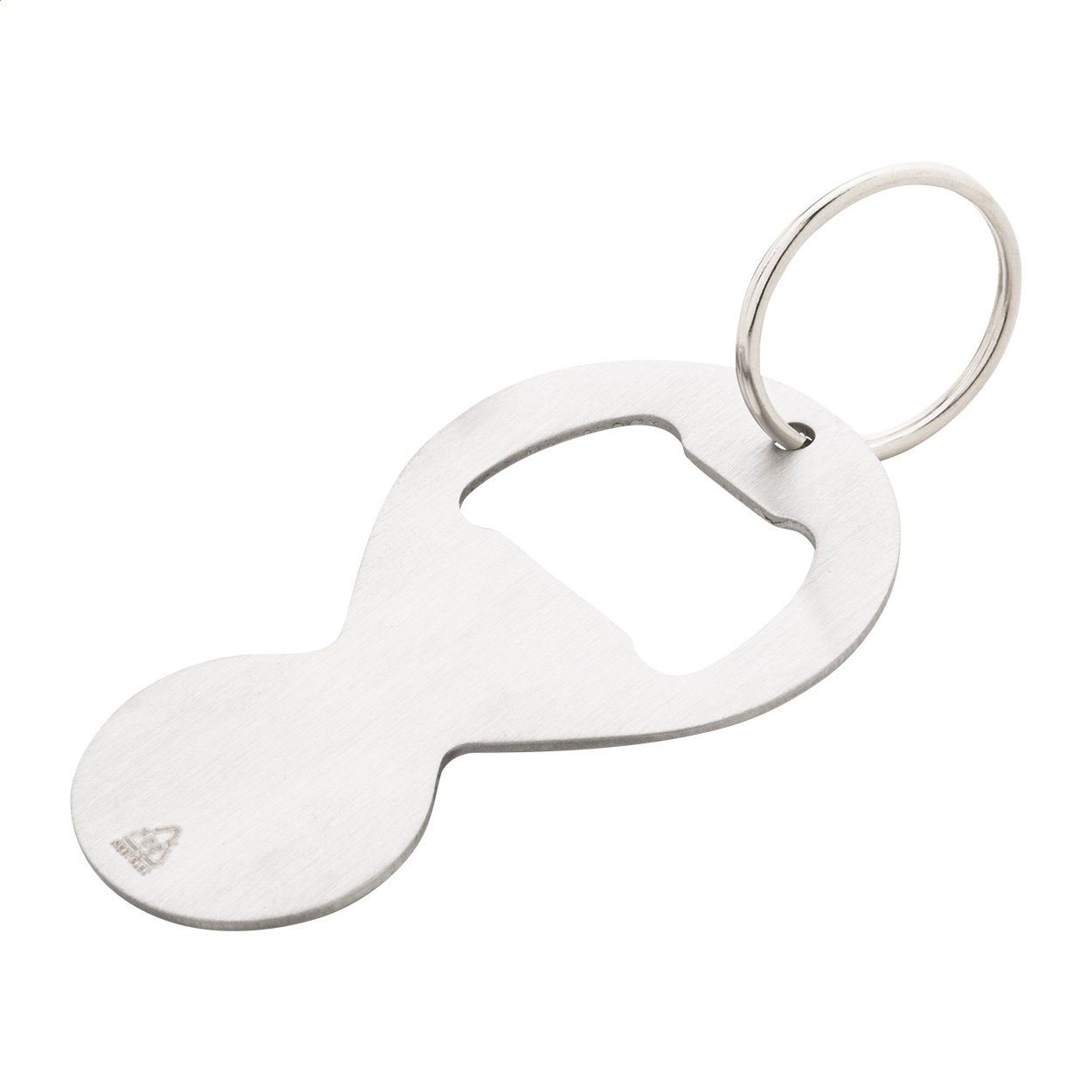 Portachiavi in acciaio riciclato con apribottiglie ed inserto per il carrello della spesa — gadget promozionale personalizzabile con il tuo logo