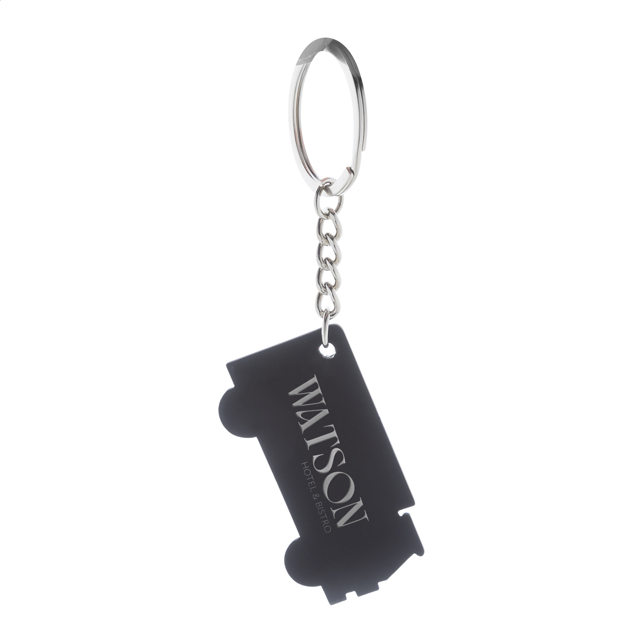 Portachiavi in acciaio riciclato a forma di camion con finitura gommata — gadget promozionale personalizzabile con il tuo logo