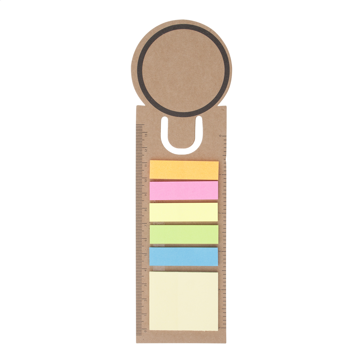 Segnalibro in carta con righello e fogli adesivi — gadget promozionale personalizzabile con il tuo logo