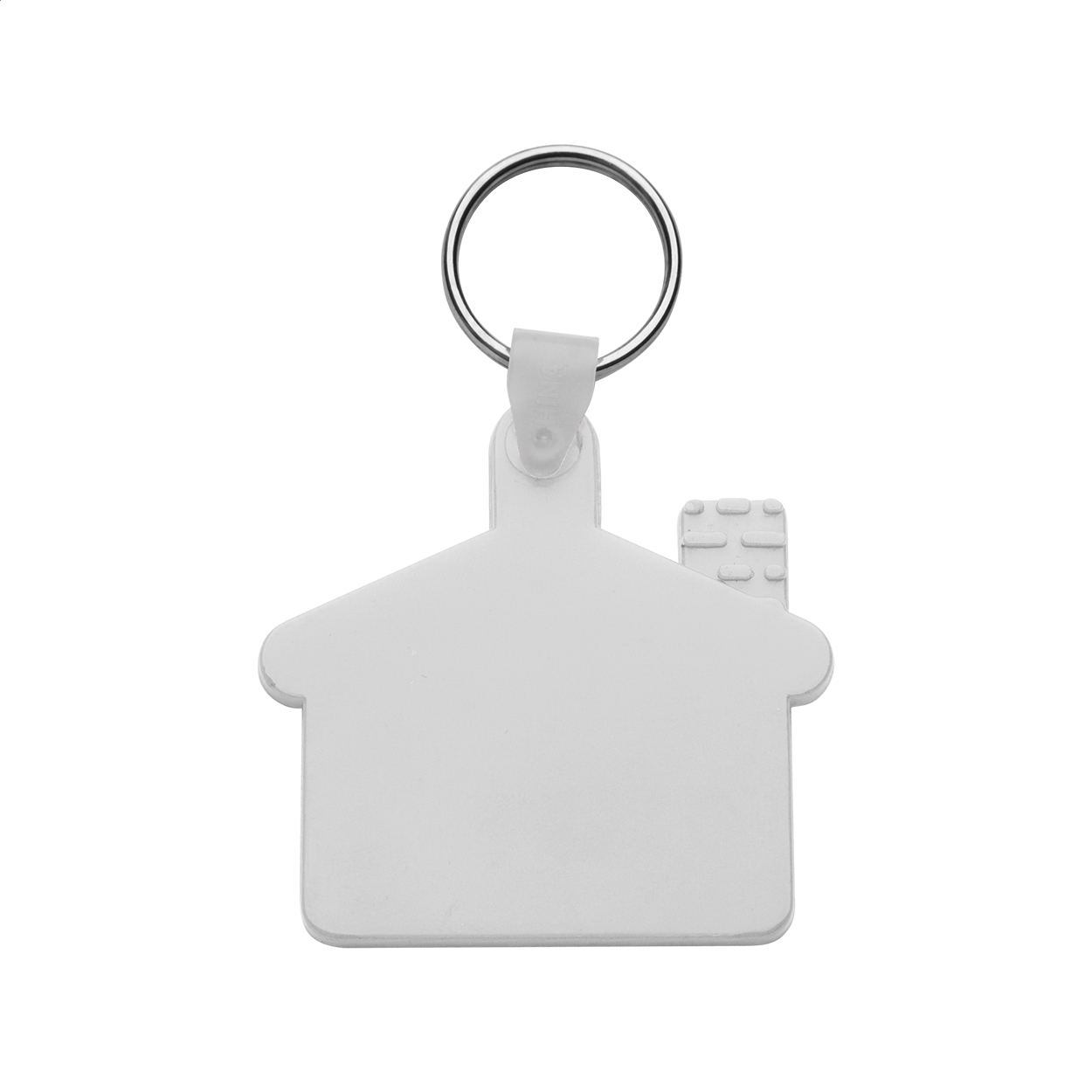 Portachiavi a forma di casa in plastica con anello in metallo — gadget promozionale personalizzabile con il tuo logo