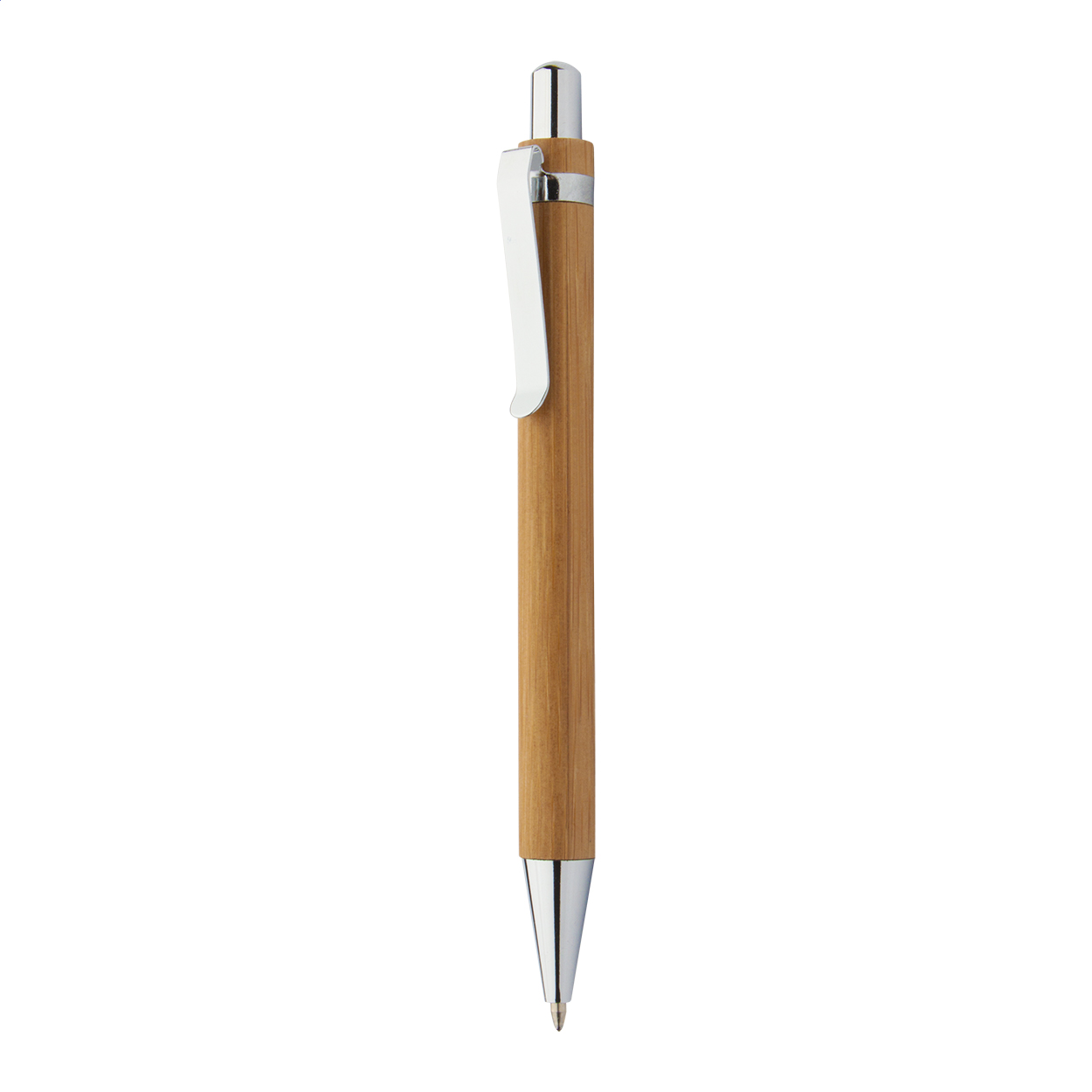 Penna a sfera in bambù con clip e punta in metallo — gadget promozionale personalizzabile con il tuo logo