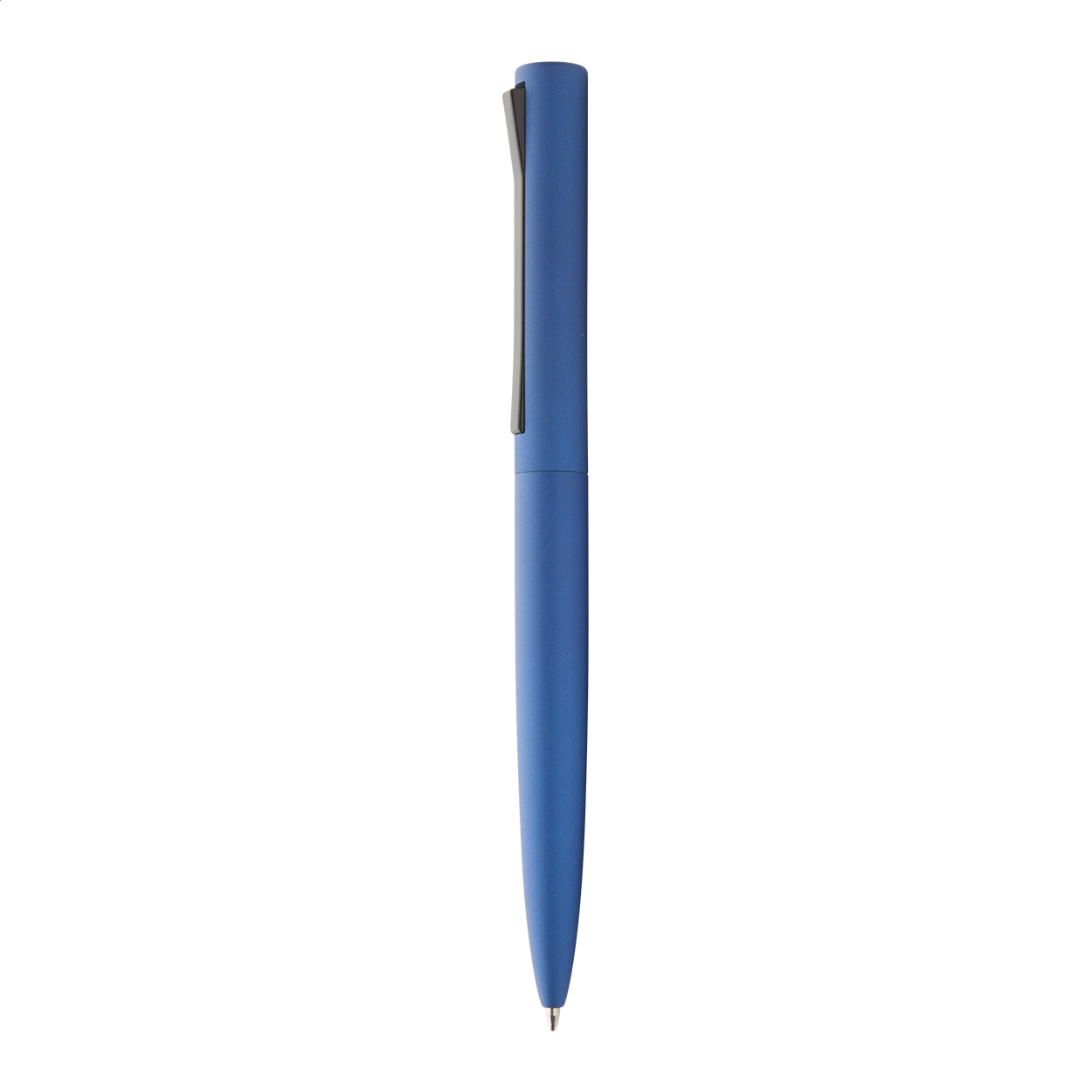Penna a sfera in colore metallizzato opaco, con fusto in alluminio e speciale movimento a clip — gadget promozionale personalizzabile con il tuo logo