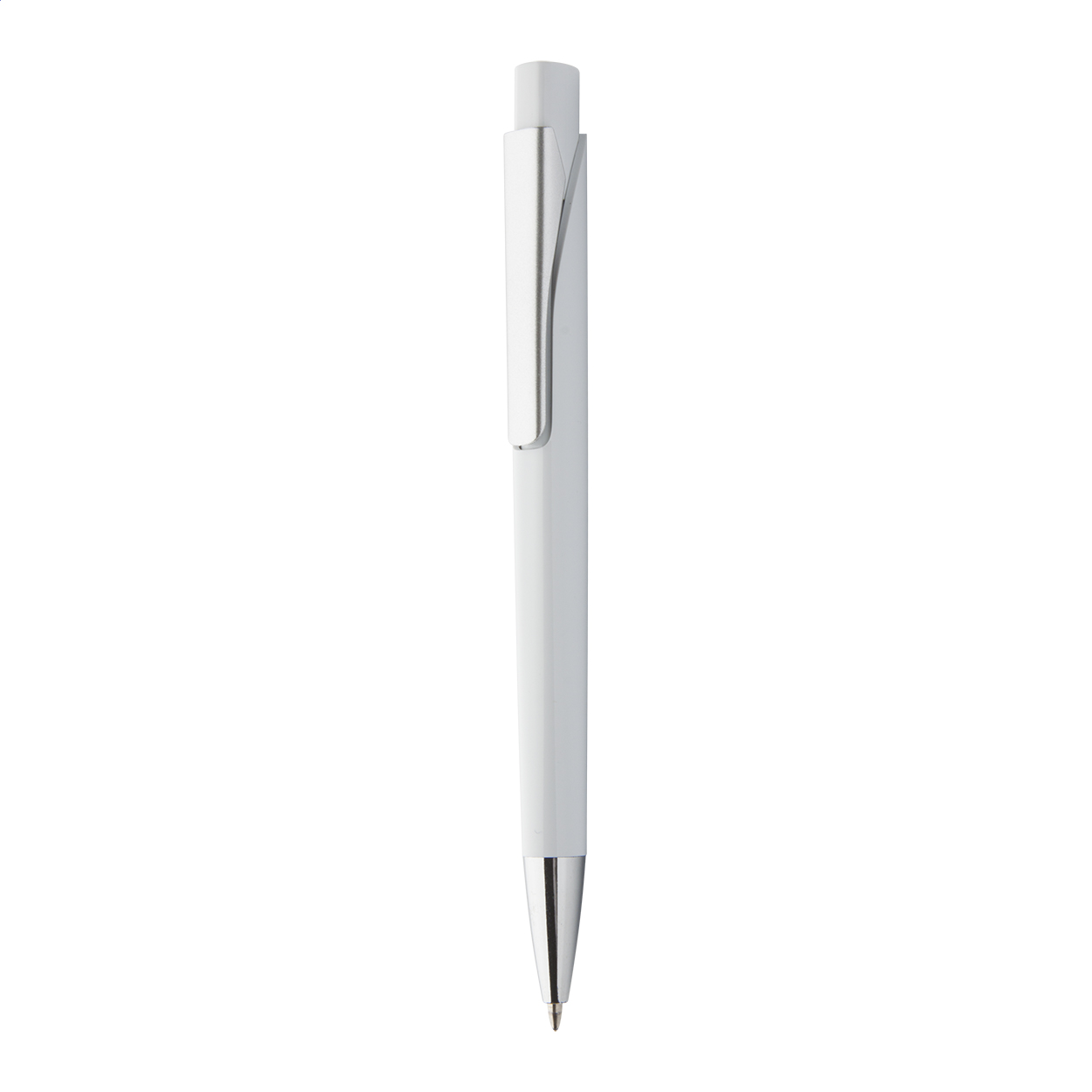 Penna a sfera in plastica con clip e puntale cromati — gadget promozionale personalizzabile con il tuo logo
