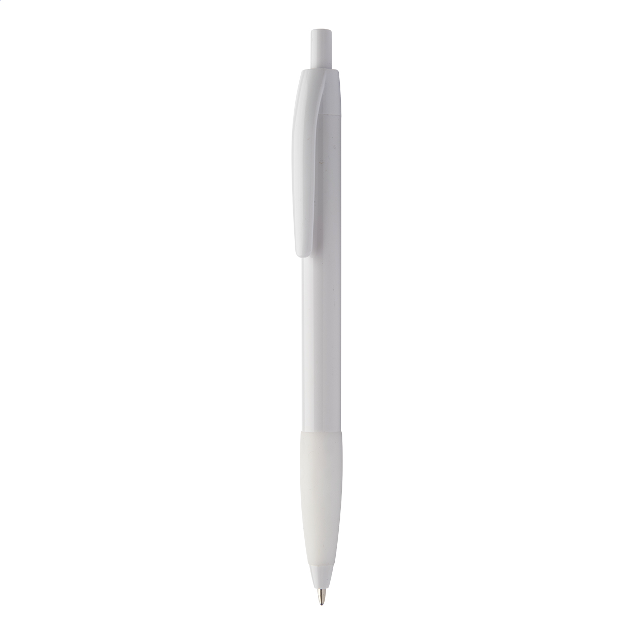 Penna a sfera in plastica con impugnatura in gomma coordinata — gadget promozionale personalizzabile con il tuo logo