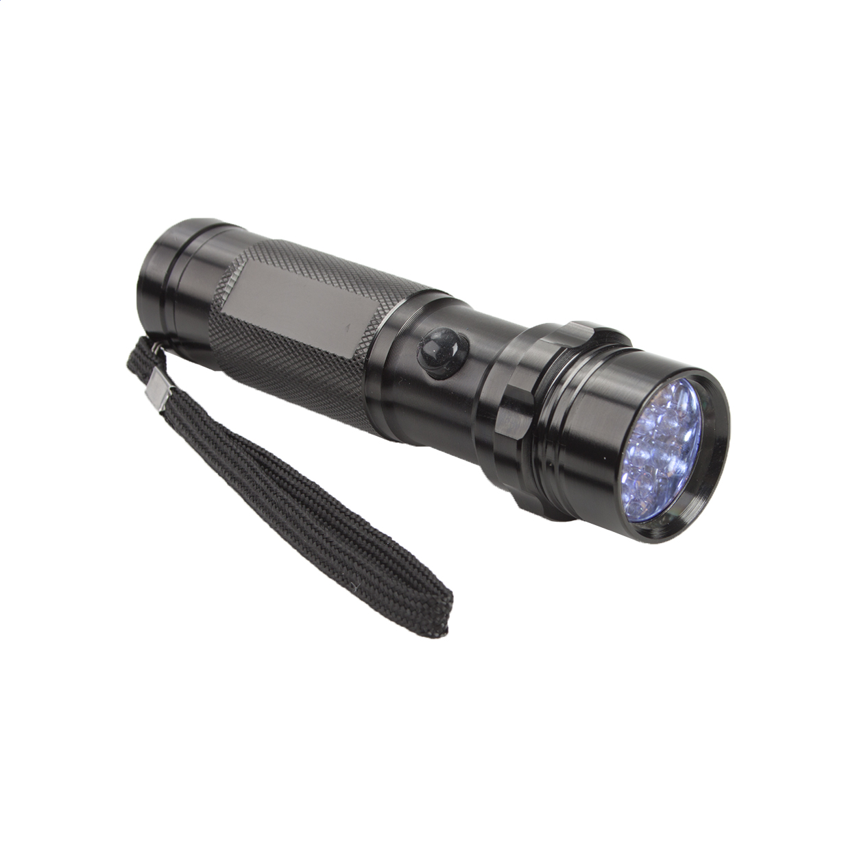 Torcia in alluminio con 14 LED in confezione regalo nera — gadget promozionale personalizzabile con il tuo logo