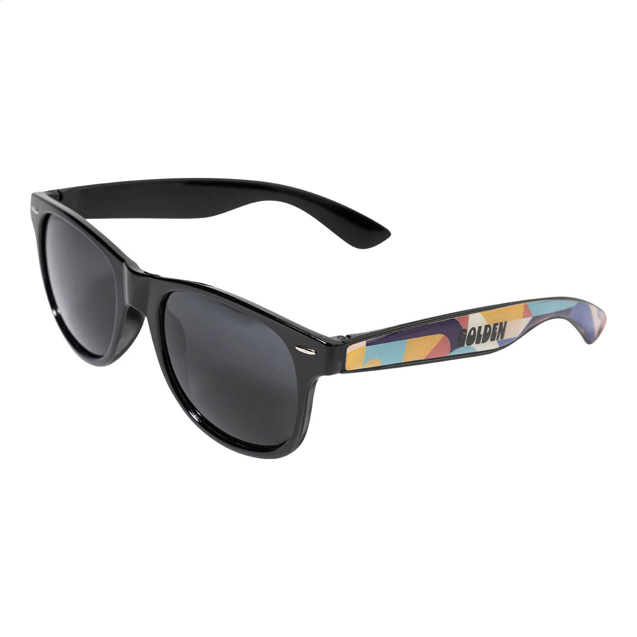 Occhiali da sole in plastica con protezione UV 400 ed astine personalizzabili con resina epossidica — gadget promozionale personalizzabile con il tuo logo