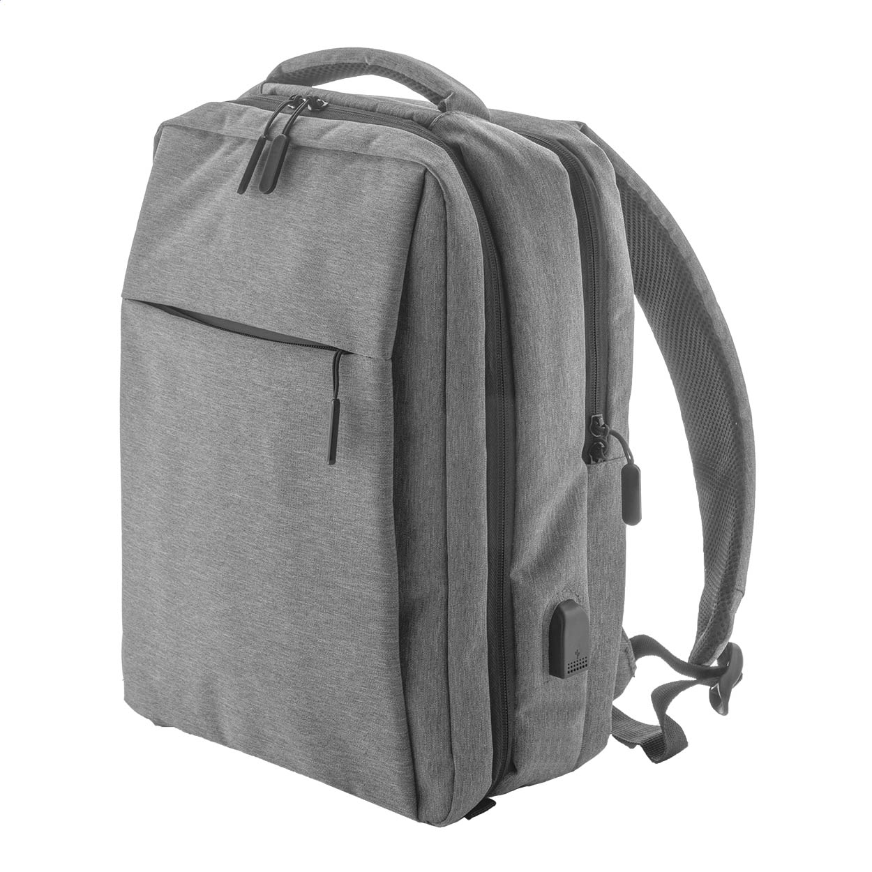 Zaino con scomparti multipli e zip, tasche interne per organizer, scomparti imbottiti per laptop (15") e tablet, schienale e spallacci ergonomici — gadget promozionale personalizzabile con il tuo logo