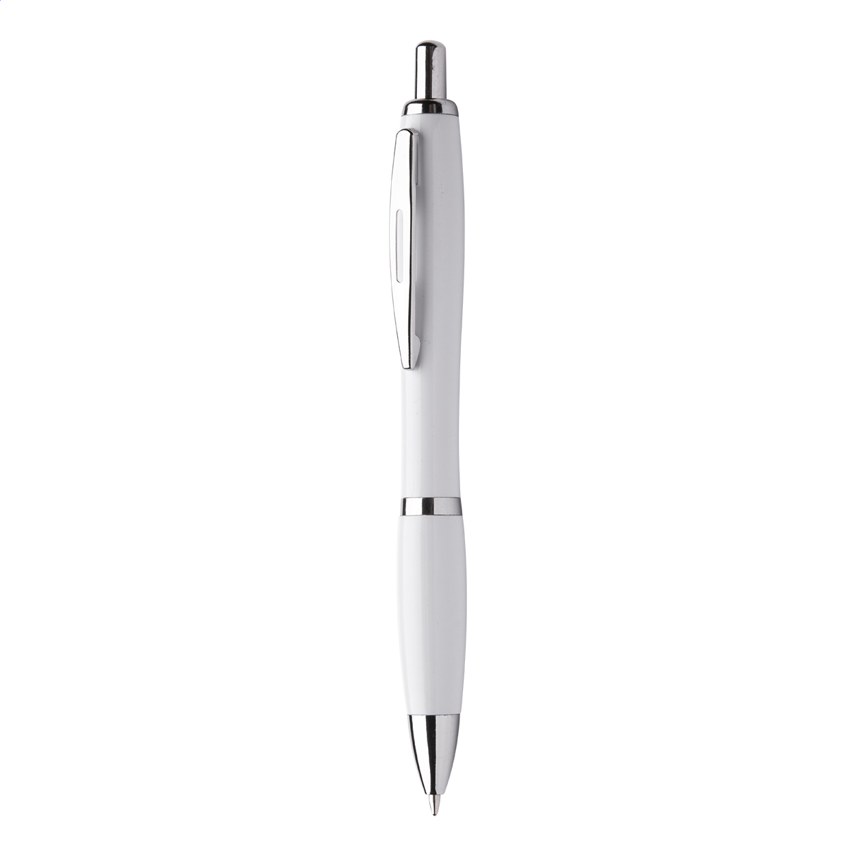 Penna a sfera con fusto in plastica antibatterica e parti cromate — gadget promozionale personalizzabile con il tuo logo