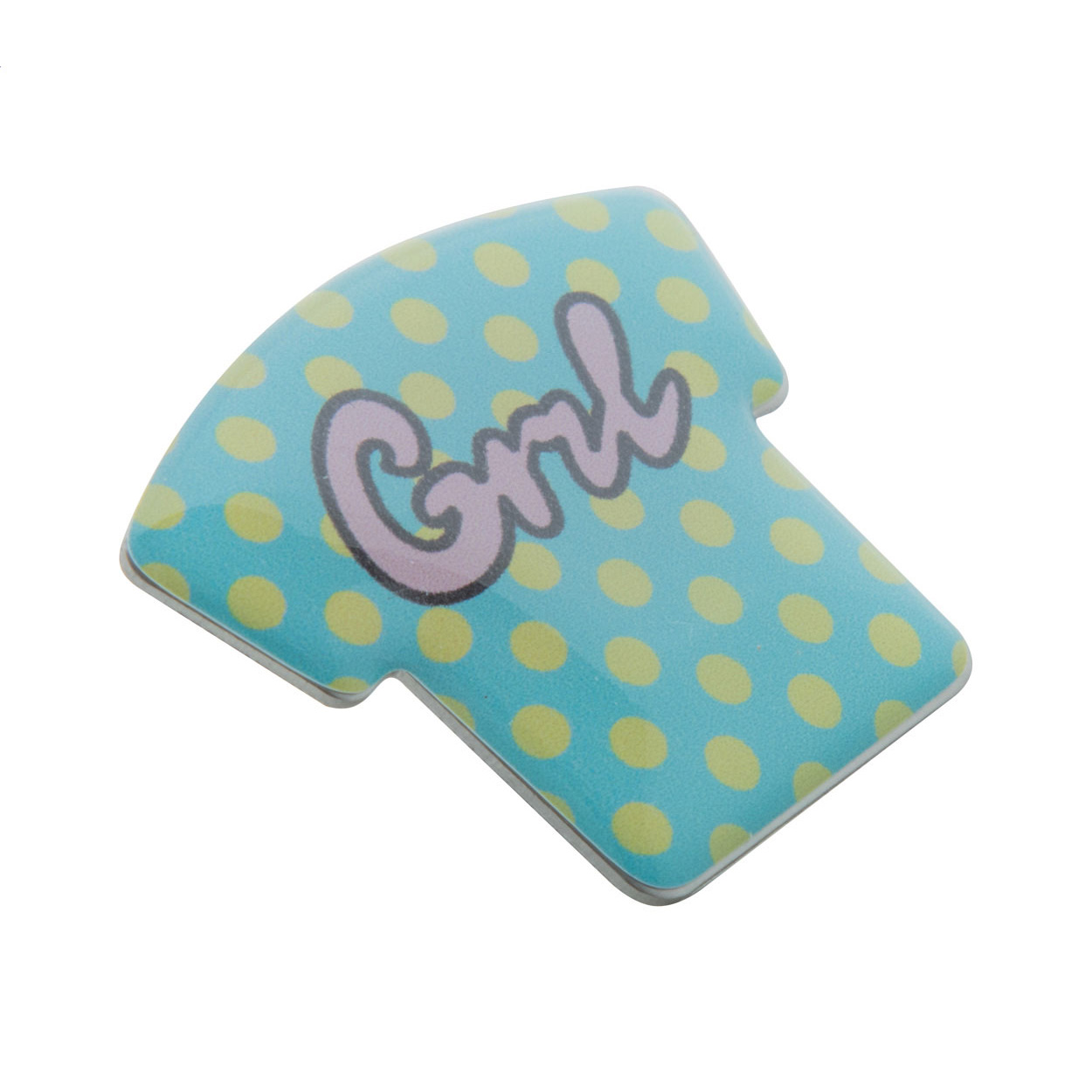 Spilla in metallo a forma di maglietta con adesivo epossidico — gadget promozionale personalizzabile con il tuo logo