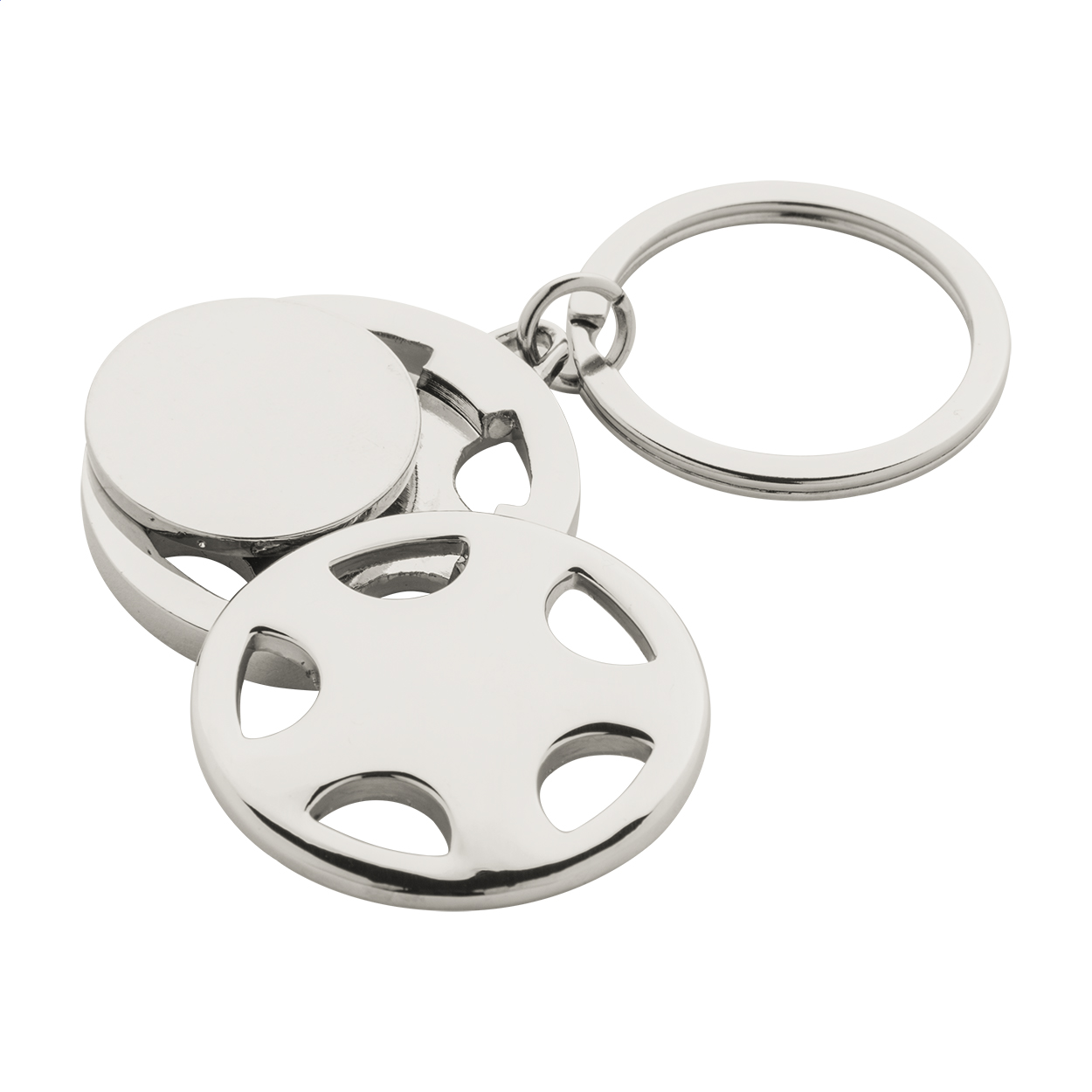 Portachiavi in metallo a forma di cerchione d'auto con gettone per il carrello della spesa, in scatola regalo nera — gadget promozionale personalizzabile con il tuo logo