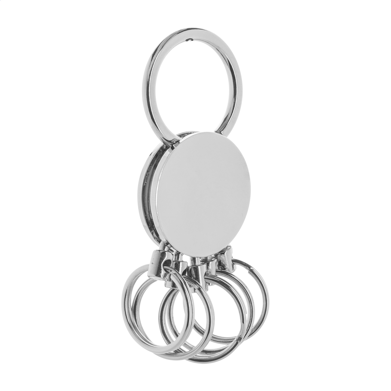 Portachiavi rotondo in metallo con 5 anelli staccabili — gadget promozionale personalizzabile con il tuo logo