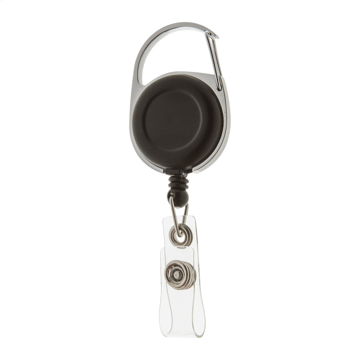 Porta pass telescopico in metallo con moschettone — gadget promozionale personalizzabile con il tuo logo