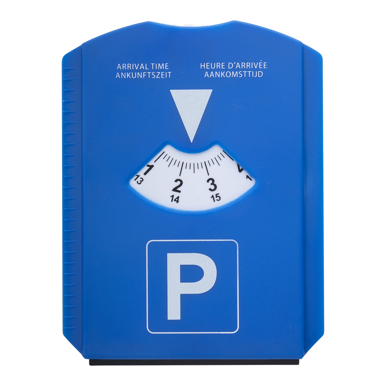 Disco orario in plastica con raschietto per ghiaccio — gadget promozionale personalizzabile con il tuo logo