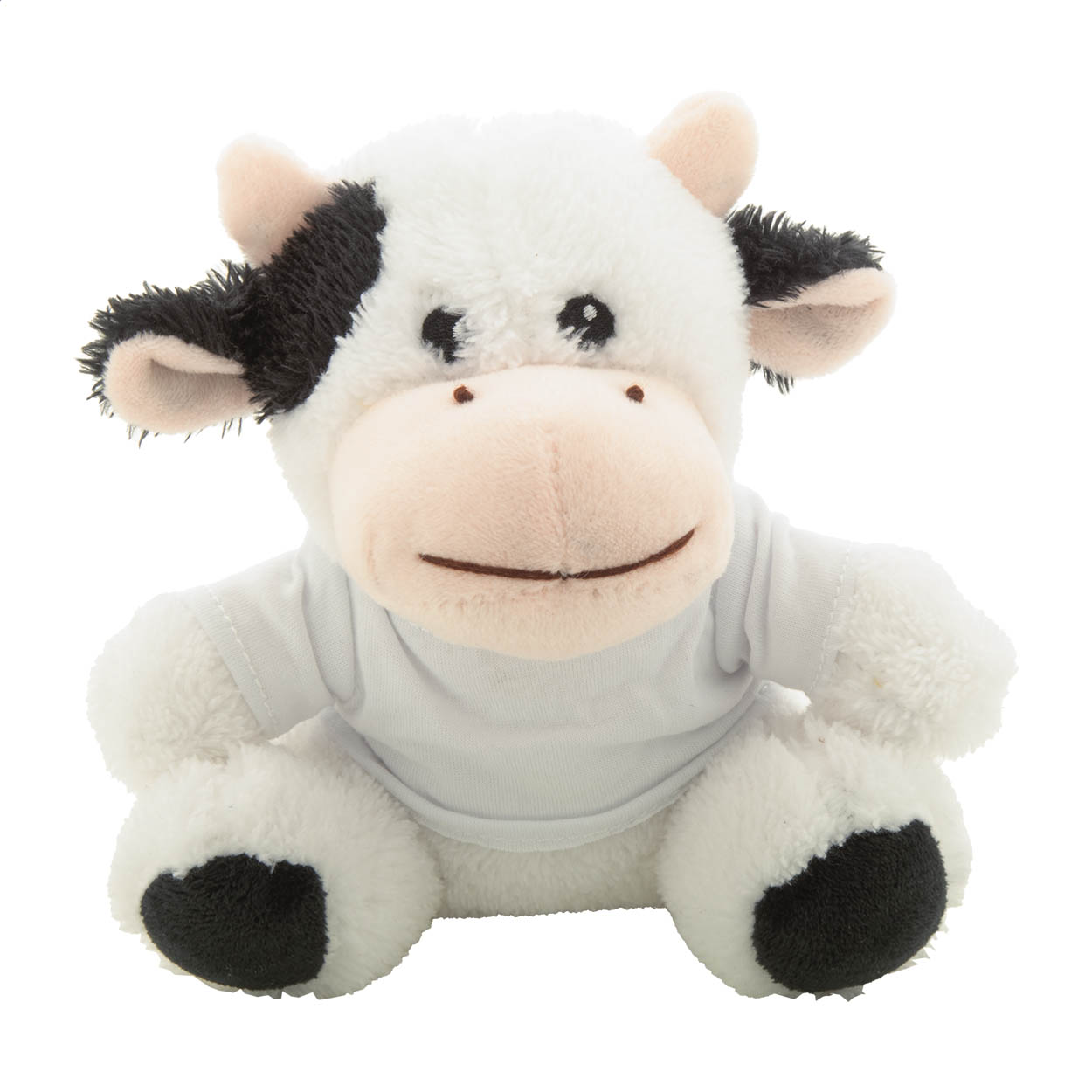 Mucca in peluche RPET — gadget promozionale personalizzabile con il tuo logo