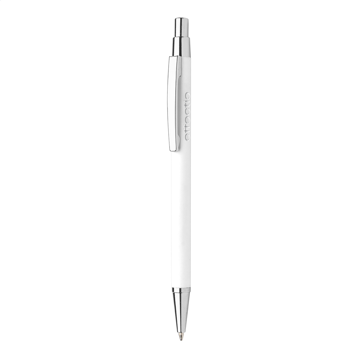 Penna a sfera in alluminio con finitura gommata e refill blu — gadget promozionale personalizzabile con il tuo logo
