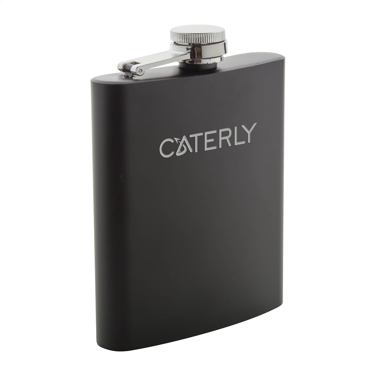 Fiaschetta in acciaio inossidabile con superficie verniciata nera, 200 ml — gadget promozionale personalizzabile con il tuo logo