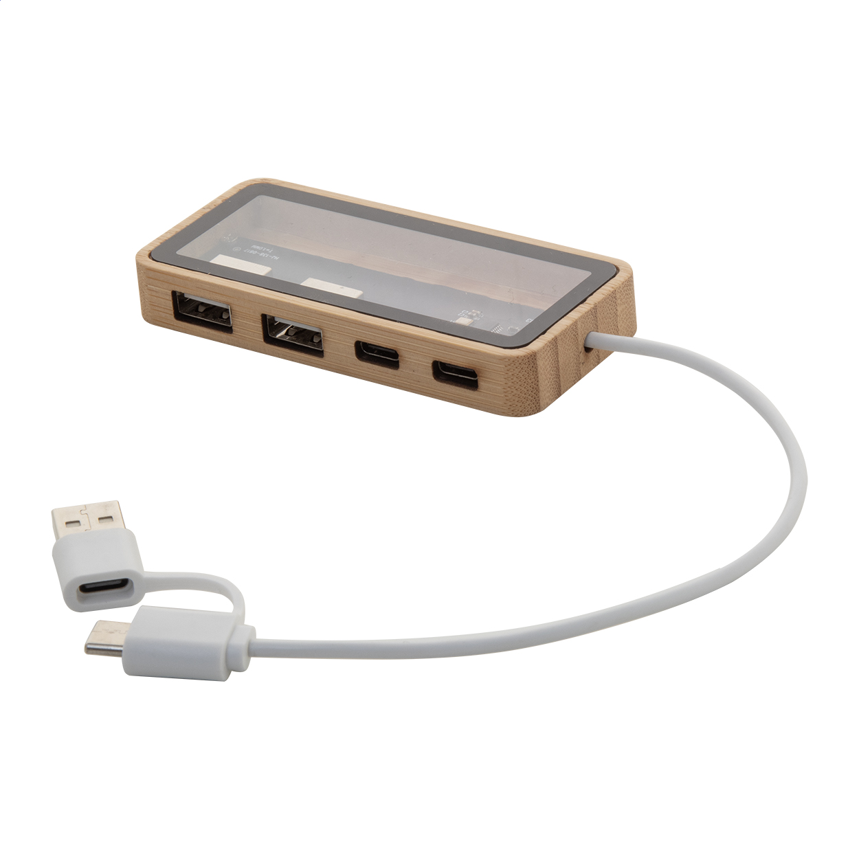 Trasparente hub USB — gadget promozionale personalizzabile con il tuo logo