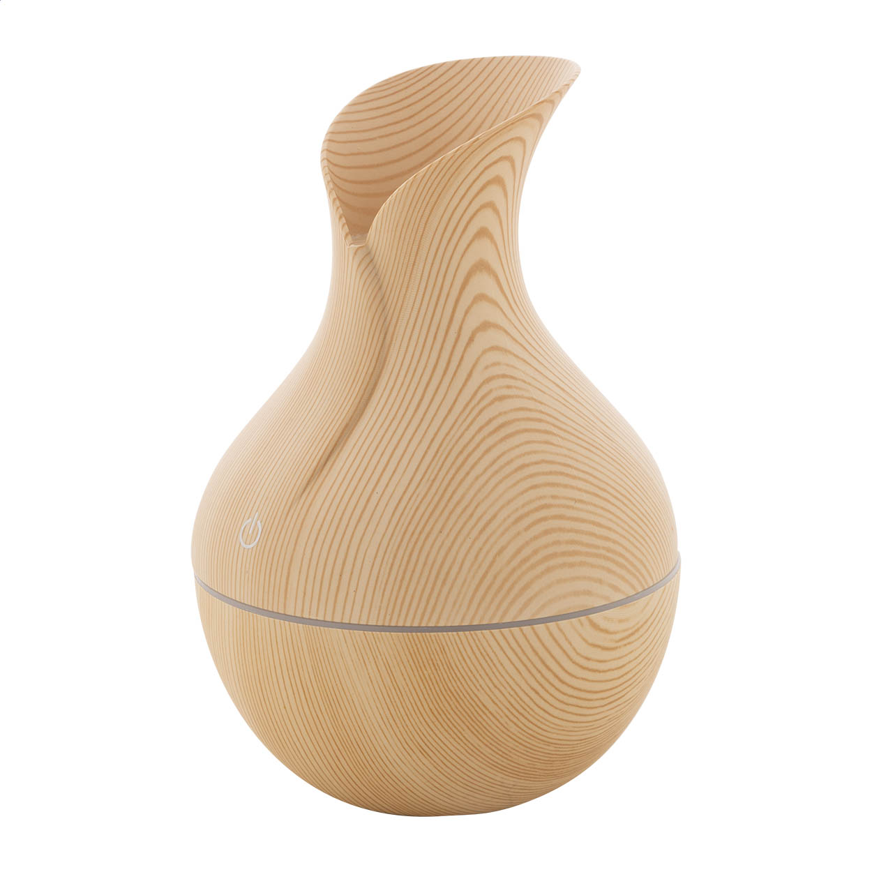 Umidificatore da tavolo in plastica con effetto legno, serbatoio da 130ml e luce LED multicolore — gadget promozionale personalizzabile con il tuo logo
