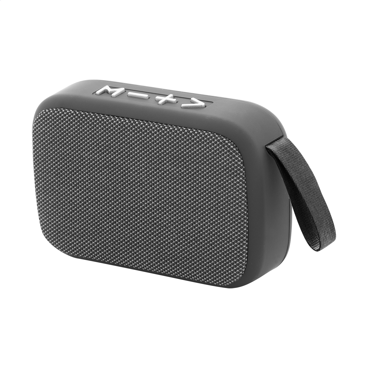 Cassa wireless con involucro in plastica, tessuto in poliestere e batteria ricaricabile integrata (250 mAh) — gadget promozionale personalizzabile con il tuo logo