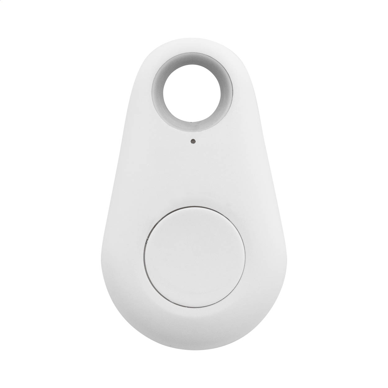Dispositivo wireless key finder con otturatore per fotocamera, corpo in ABS riciclato, portachiavi in metallo e batteria a bottone — gadget promozionale personalizzabile con il tuo logo