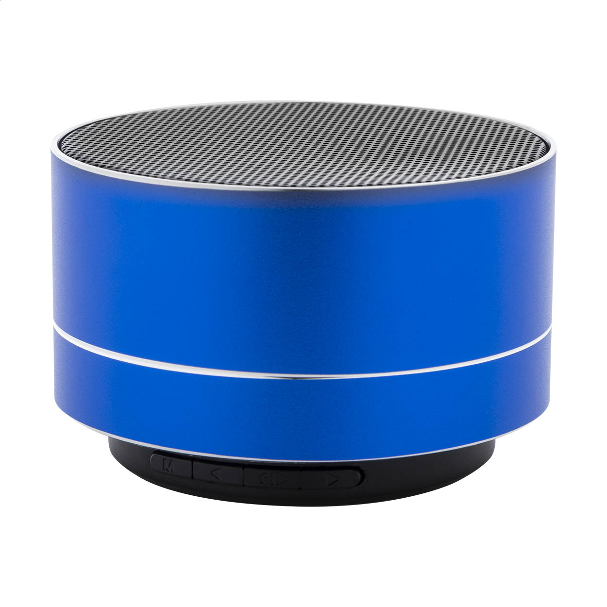 Cassa wireless in alluminio riciclato con rete metallica, luce LED sul fondo e batteria ricaricabile (300 mAh) — gadget promozionale personalizzabile con il tuo logo