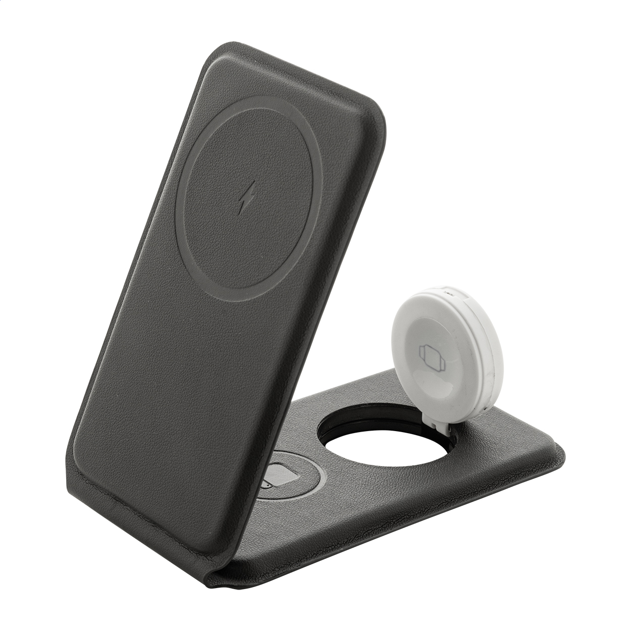 Caricatore wireless in RPU con supporto per cellulare — gadget promozionale personalizzabile con il tuo logo