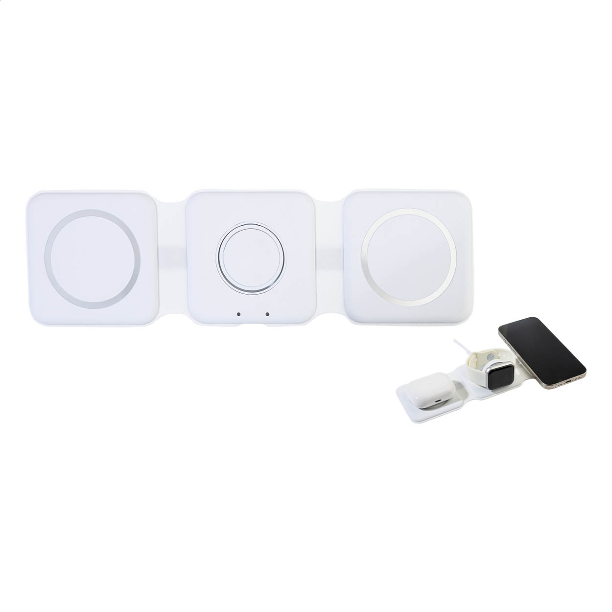 Caricabatterie wireless in RABS 3in1 — gadget promozionale personalizzabile con il tuo logo