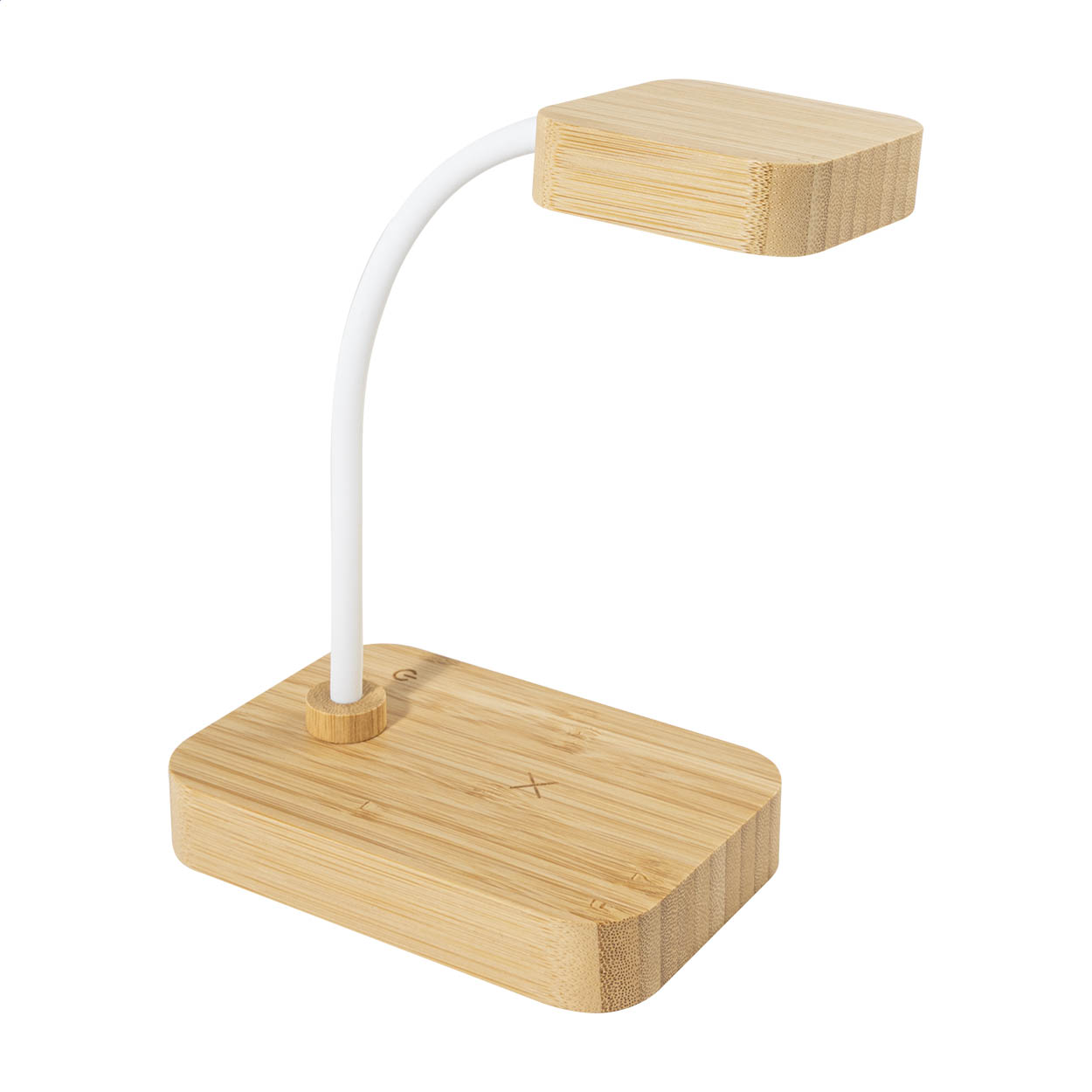 Lampada da tavolo con caricatore wireless — gadget promozionale personalizzabile con il tuo logo