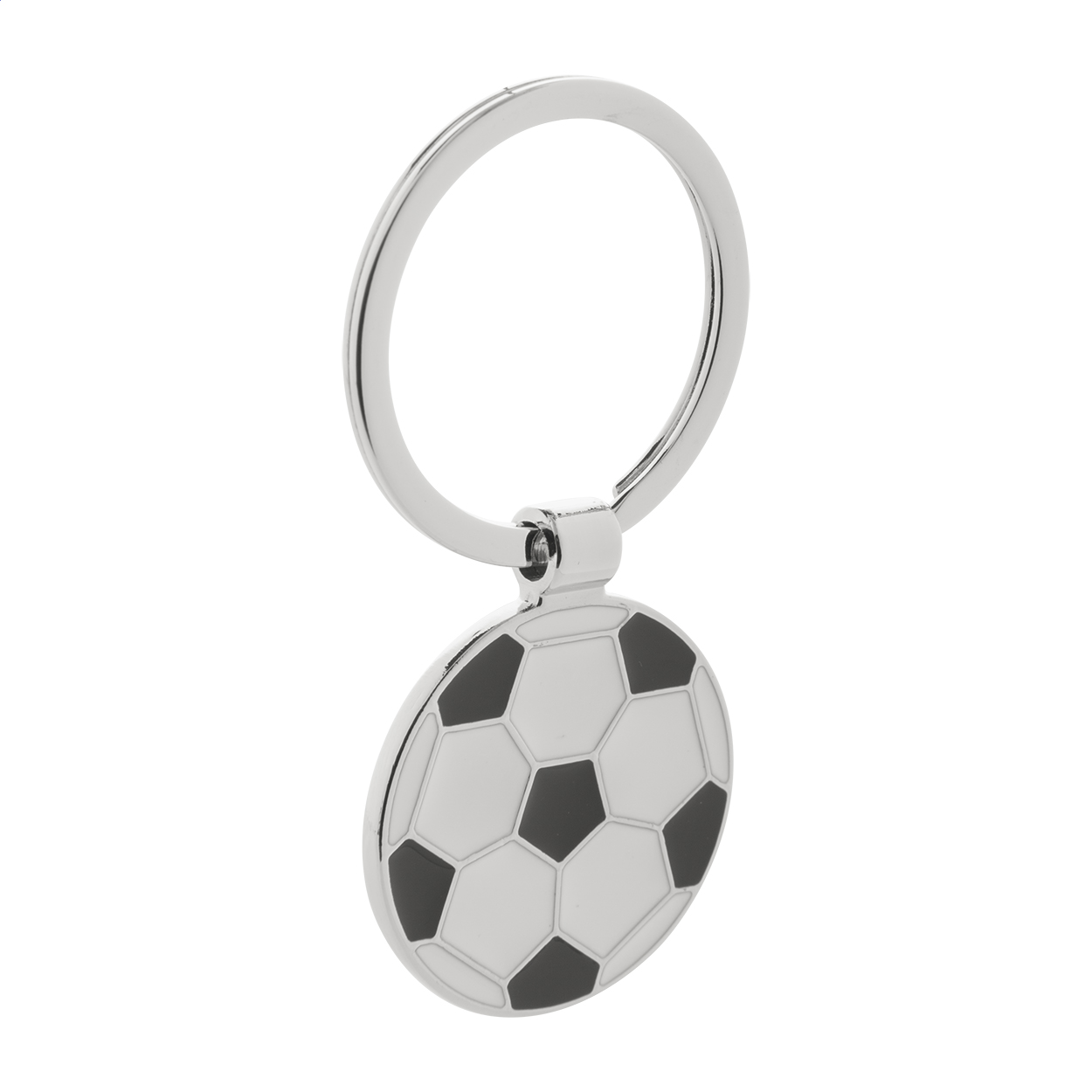 Portachiavi in metallo a forma di palla da calcio — gadget promozionale personalizzabile con il tuo logo