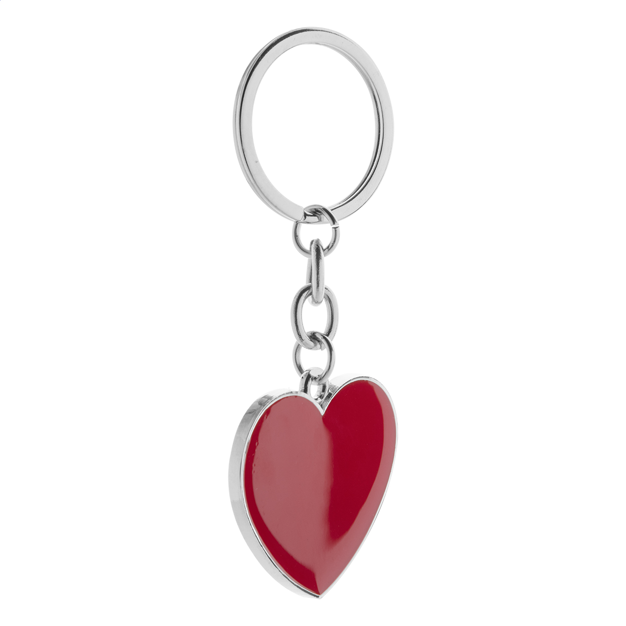 Portachiavi in metallo a forma di cuore, fornito in confezione nera — gadget promozionale personalizzabile con il tuo logo