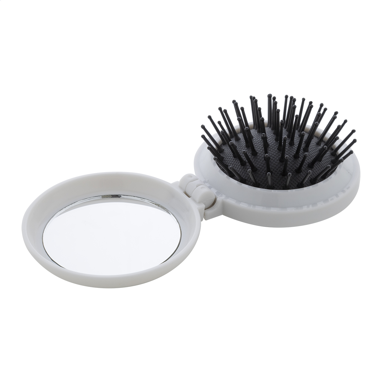 Spazzola per capelli in RABS con specchio — gadget promozionale personalizzabile con il tuo logo