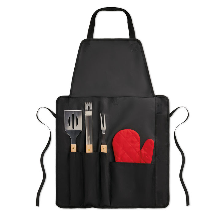 Grembiule con 3 utensili e guanto per barbecue — Sport & Outdoor personalizzabile con il tuo logo