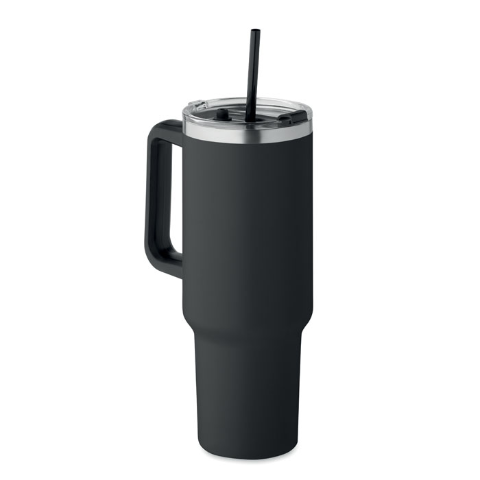 Bicchiere a doppio strato isolato sottovuoto in acciaio inox riciclato (90% acciaio inox riciclato e 10% acciaio inox) con coperchio a cannuccia e cannuccia in PE — Drinkware & Lunch personalizzabile con il tuo logo