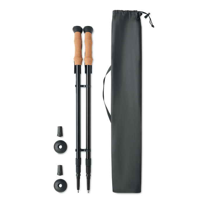 Bastoncini da nordic walking completamente regolabili in alluminio con manici in sughero, puntali in gomma da passeggio e cestelli per fango — Sport & Outdoor personalizzabile con il tuo logo