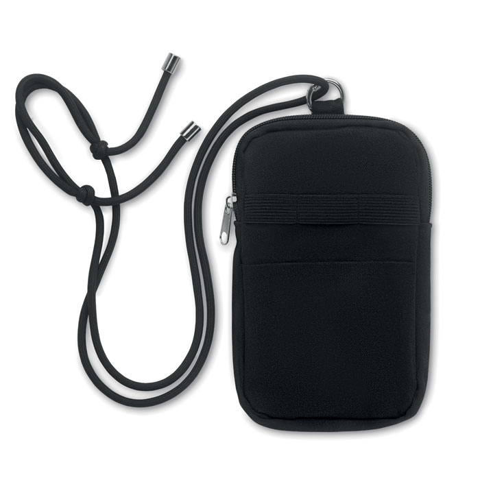 Borsa cross body per smartphone in cotone riciclato con cordino regolabile in poliestere RPET e tasca aperta sul lato anteriore — Sport & Outdoor personalizzabile con il tuo logo