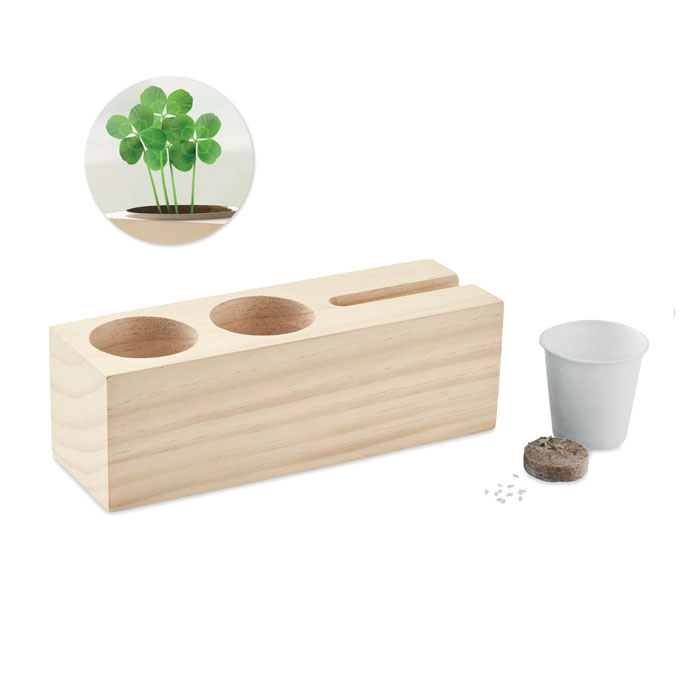 Supporto da scrivania in legno con portapenne e portacellulare e semi di trifoglio — Sport & Outdoor personalizzabile con il tuo logo