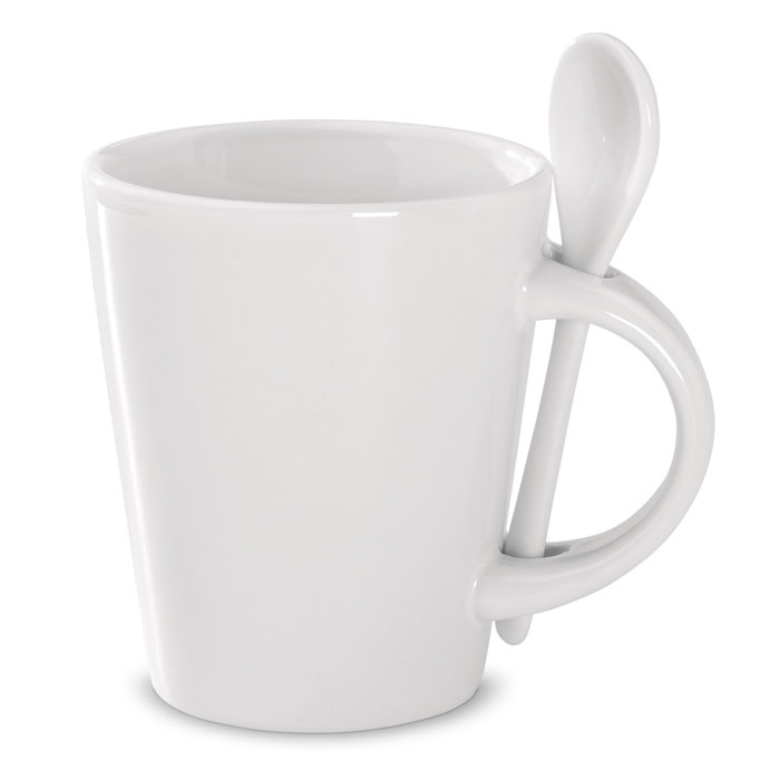 Tazza in porcellana con cucchiaino — Drinkware & Lunch personalizzabile con il tuo logo