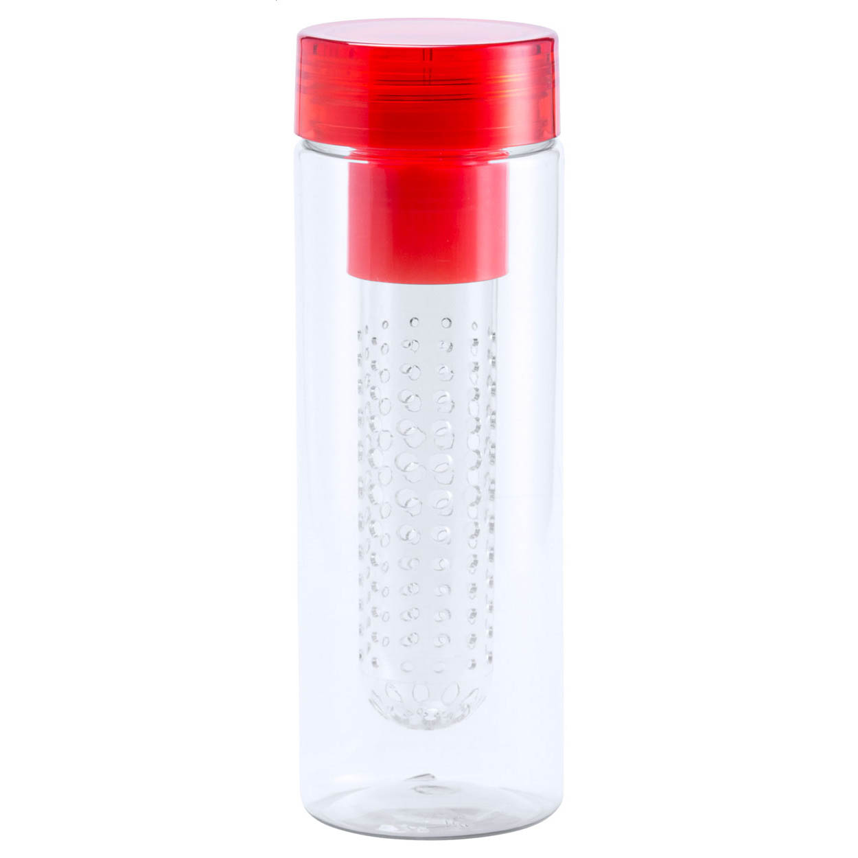 Bottiglia sportiva trasparente con infusore di frutta e tappo colorato, in plastica senza BPA — Drinkware & Lunch personalizzabile con il tuo logo