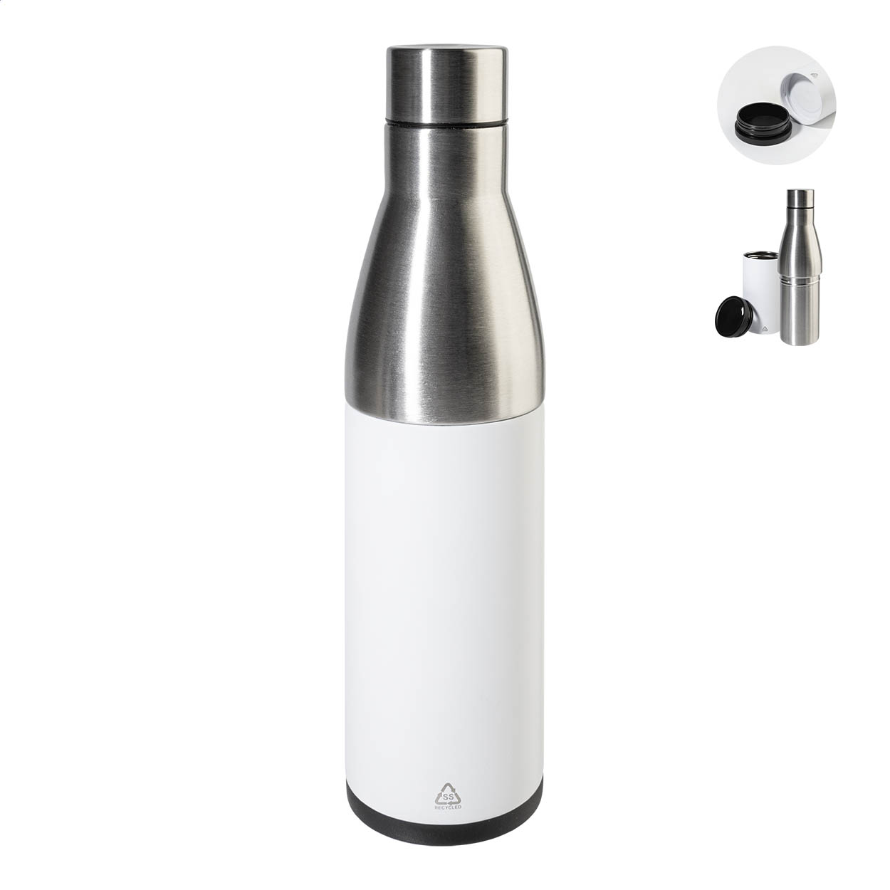 Borraccia e tazza 2 in 1 in acciaio riciclato (90% di materiale riciclato) — Drinkware & Lunch personalizzabile con il tuo logo
