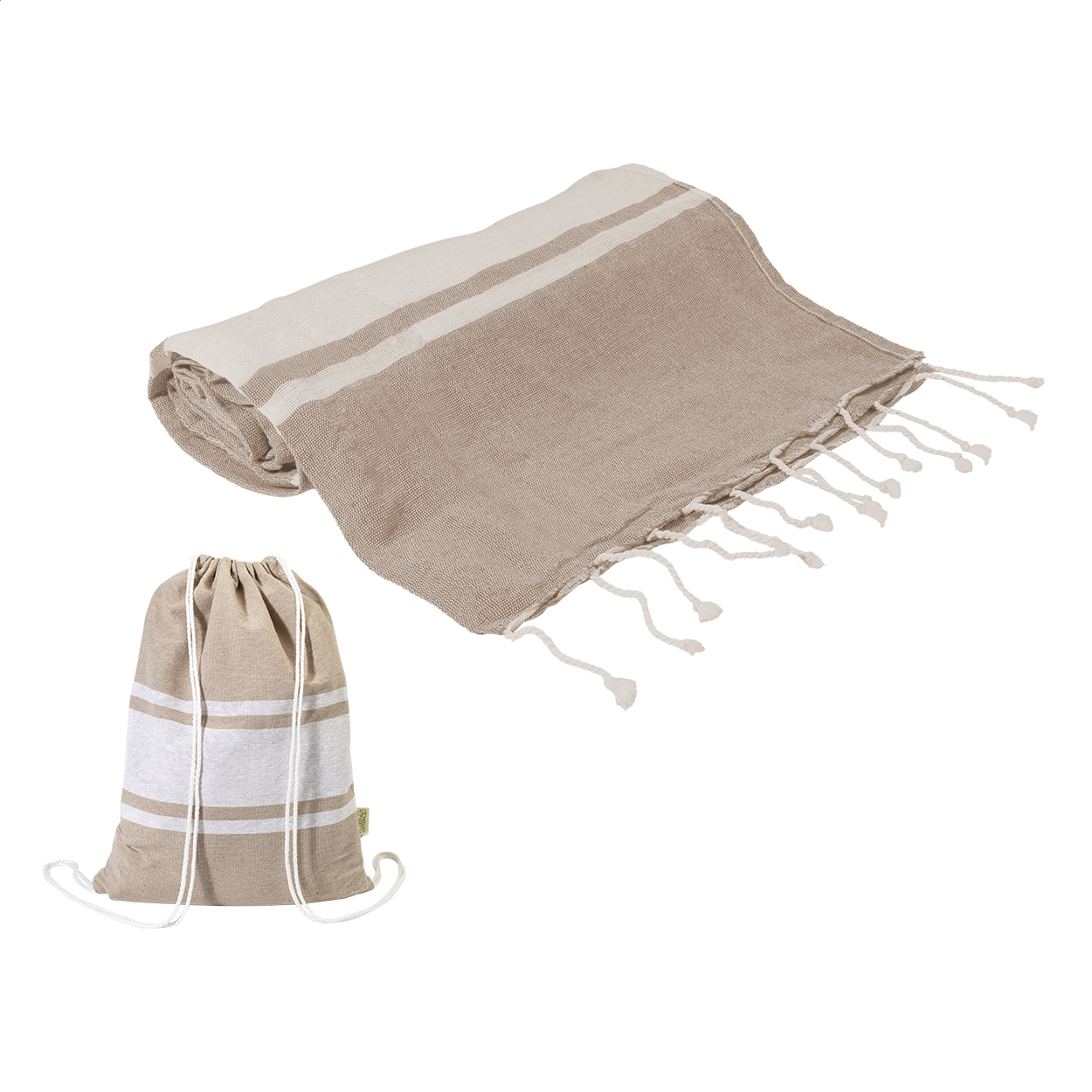 telo mare in cotone riciclato e sacchetto con chiusura a coulisse — Sport & Outdoor personalizzabile con il tuo logo