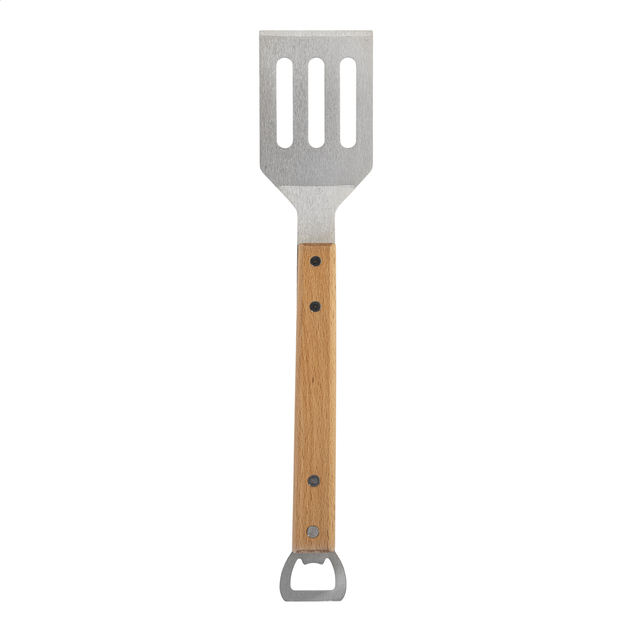 Spatola per barbecue in acciaio con manico in legno e apribottiglie — Sport & Outdoor personalizzabile con il tuo logo