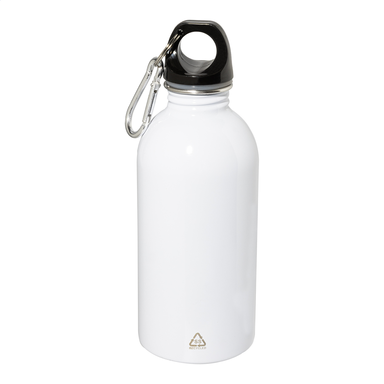 Borraccia in acciaio riciclato con capacità di 400ml e moschettone in alluminio — Drinkware & Lunch personalizzabile con il tuo logo