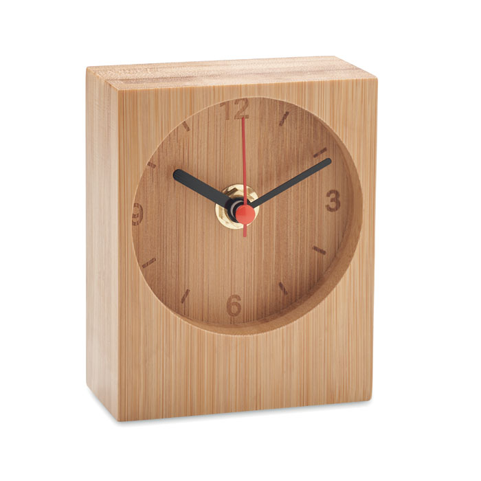 Orologio da tavolo in bambù — gadget promozionale personalizzabile con il tuo logo